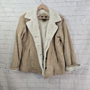 Vtg Y2k SEVENTY SEVEN Corduroy Trucker Jacket L Sherpa Lined Boho Cotton 70s